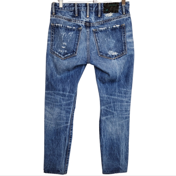 Tortoise Denim Mid-rise Cropped Straight Selvedge Jeans Destroyed Eco Friendly - Picture 9 of 15